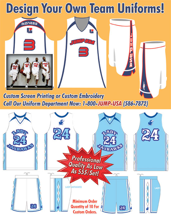 Team Uniforms starting at $55 a set! Call 1-800-JUMP-USA (586-7872) for your Team Uniform order now!